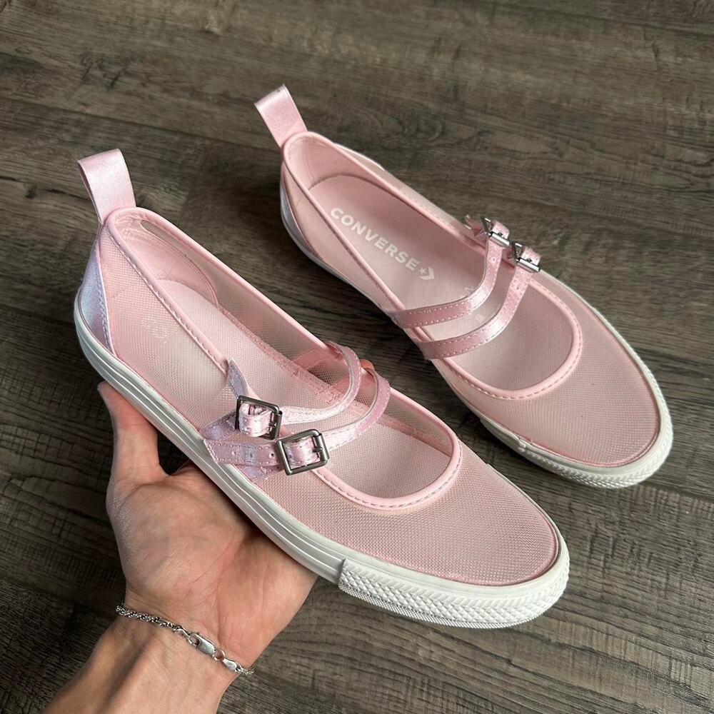 Pink Mesh Satin Bow Converse Ballet Dainty Slip On Ballerina Mary Jane Flat